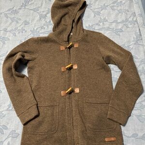 Merrell “Hewes” brown wool toggle sweater jacket S/P